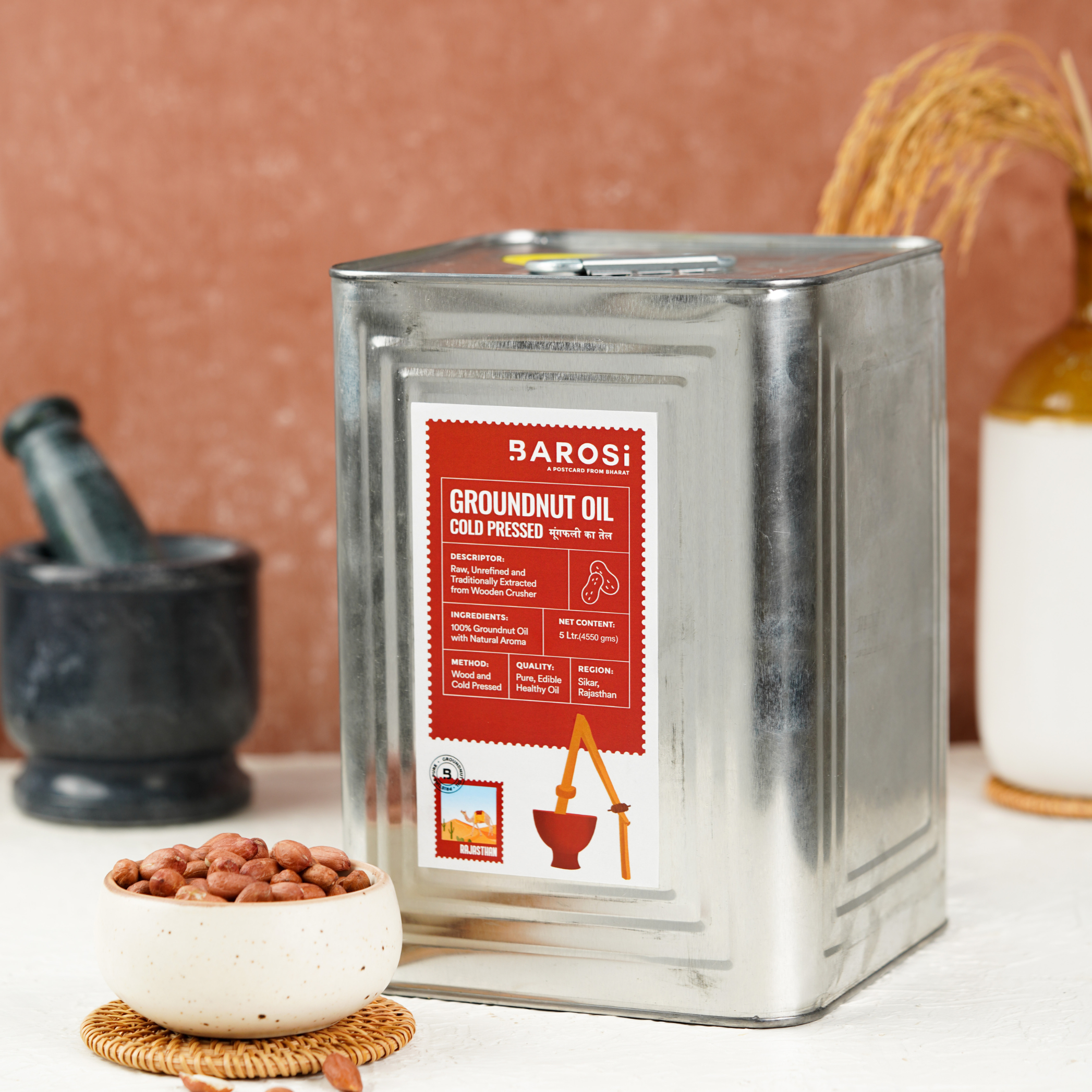Cold Pressed Groundnut Oil 5 Ltr Tin