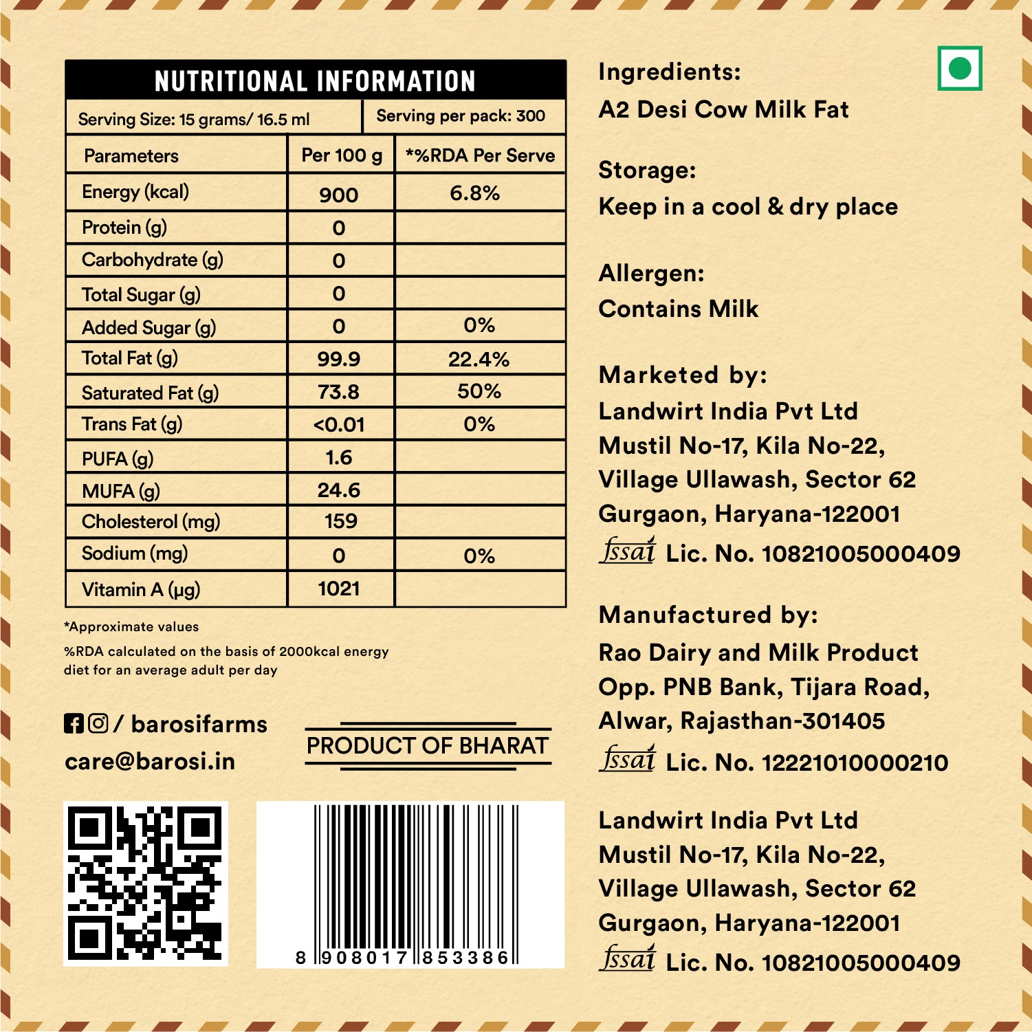 5L A2 Desi Cow Ghee Dolchi