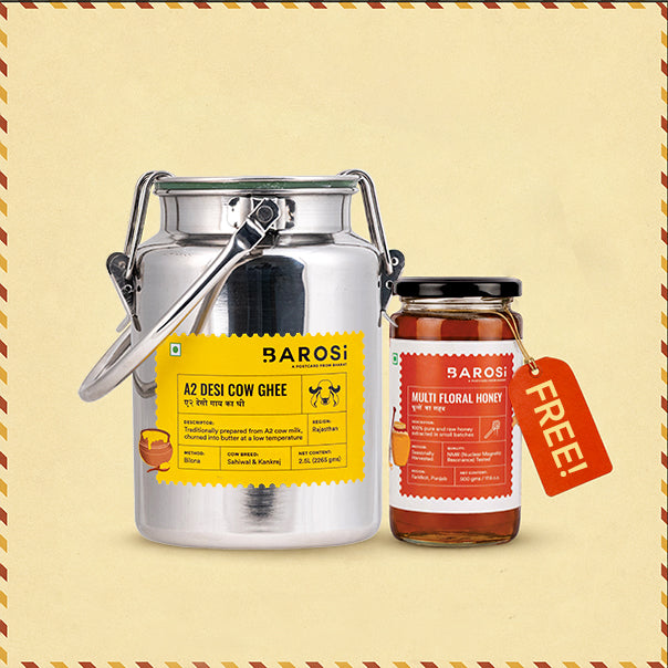 2.5L A2 Desi Cow Ghee Dolchi + 500ml MultifloraL Honey FREE